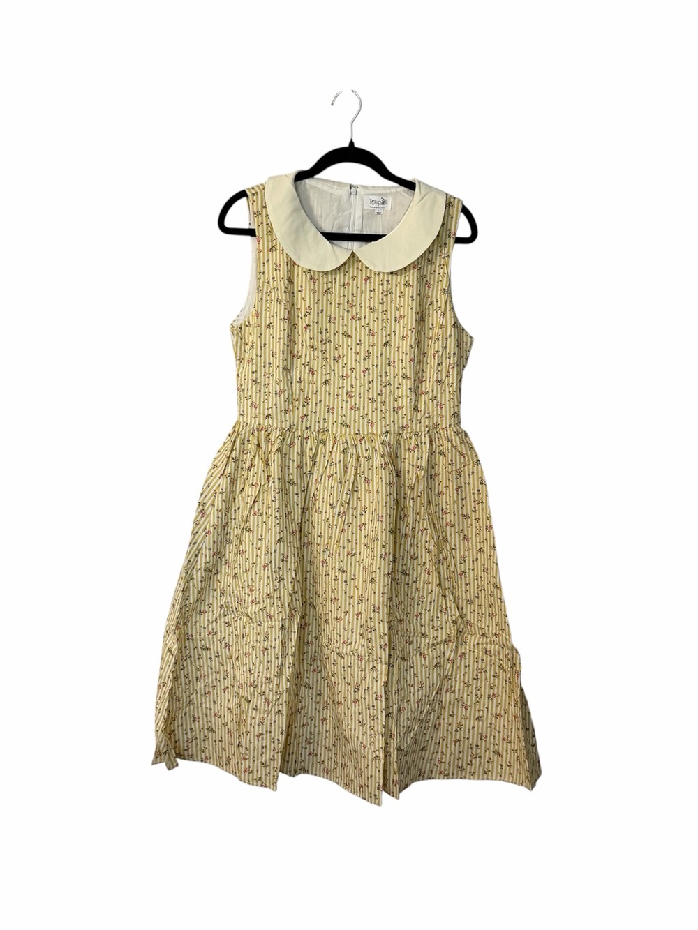 Tulip B Women’s Collard Sleeveless Yellow & Cream Stripe Floral Dress Sz L NWT